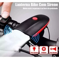 Farol Bike Led Buzina Recarregável USB 250 Lumens