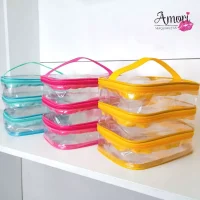 Necessaire Transparente com Divisórias Viagem