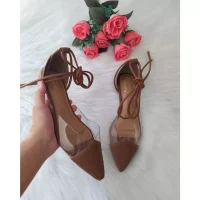 Sapatilha Mule Bico Fino Feminino Cristal Transparente Vinil De Amarrar